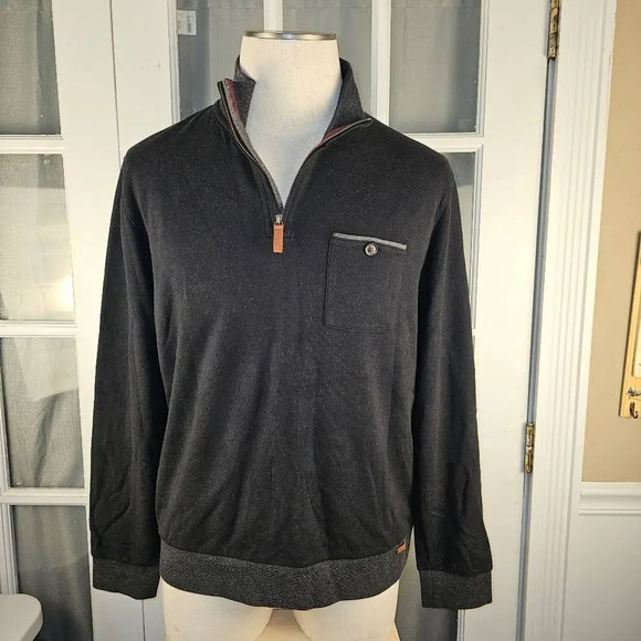 Ted Baker London Mens Black 1/4 Zip Pullover Sweater‎ 6 Large - Picture 1 of 5